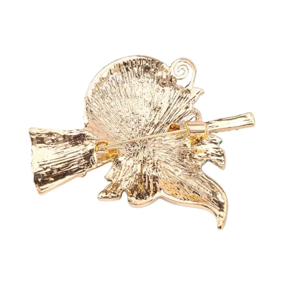 Pumpkin Witch Hat Broom Floral Rhinestone Halloween Brooch Pin - Picture 2 of 3